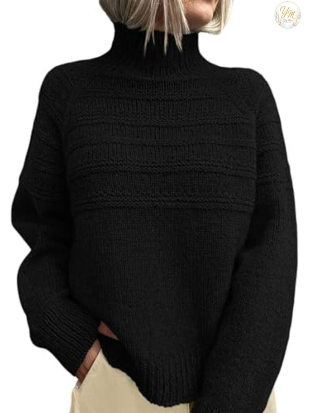Chunky Knit Mock Neck Pullover Sweater for Women